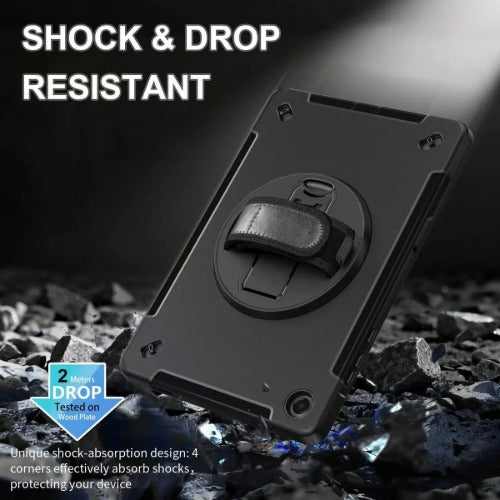Samsung Tab A9+ Rugged Case Black | Kickstand, Strap & Pen Holder 