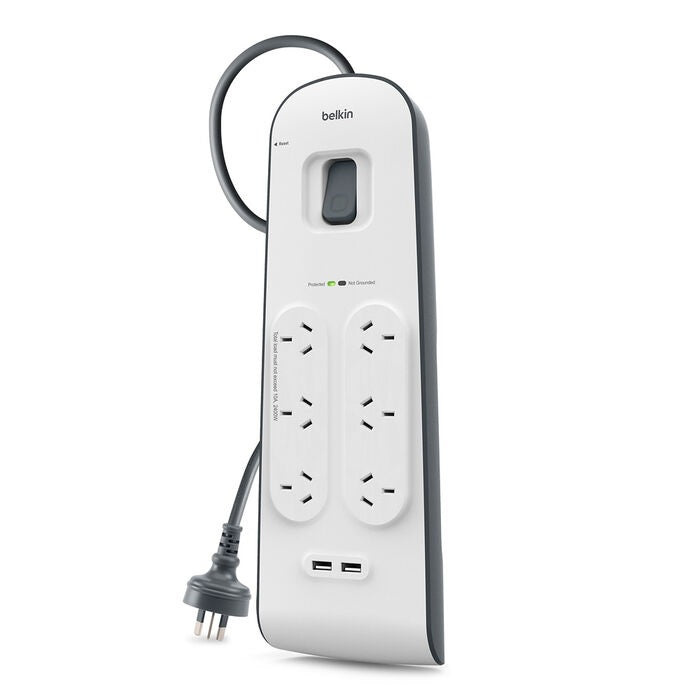 Belkin 6-Outlet Surge Protector with 2 USB Ports - Heavy Duty, 2M Cord 