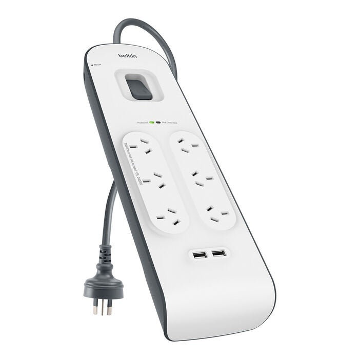 Belkin 6-Outlet Surge Protector with 2 USB Ports - Heavy Duty, 2M Cord 