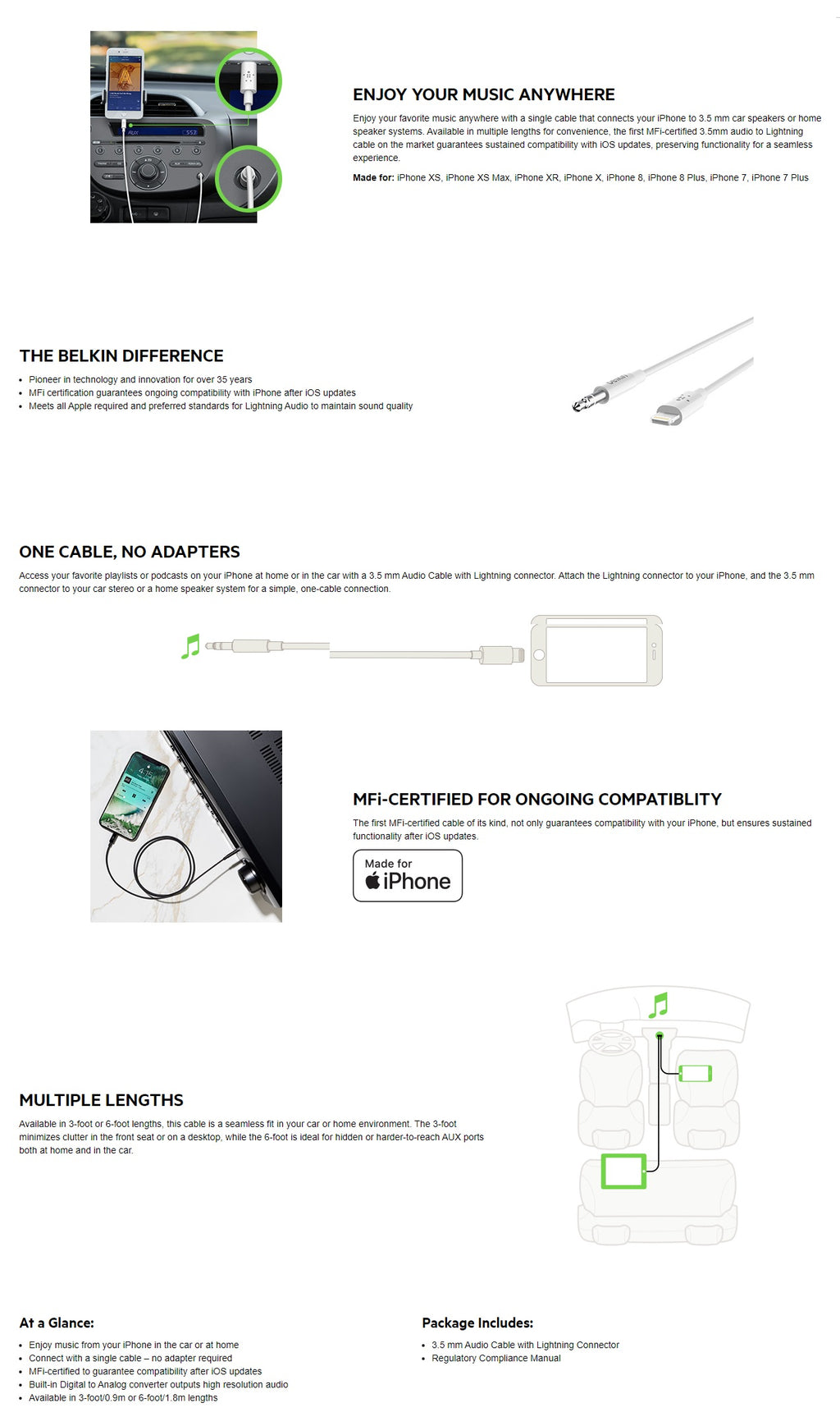 Belkin Lightning to 3.5mm Audio Cable 0.9M - White Belkin