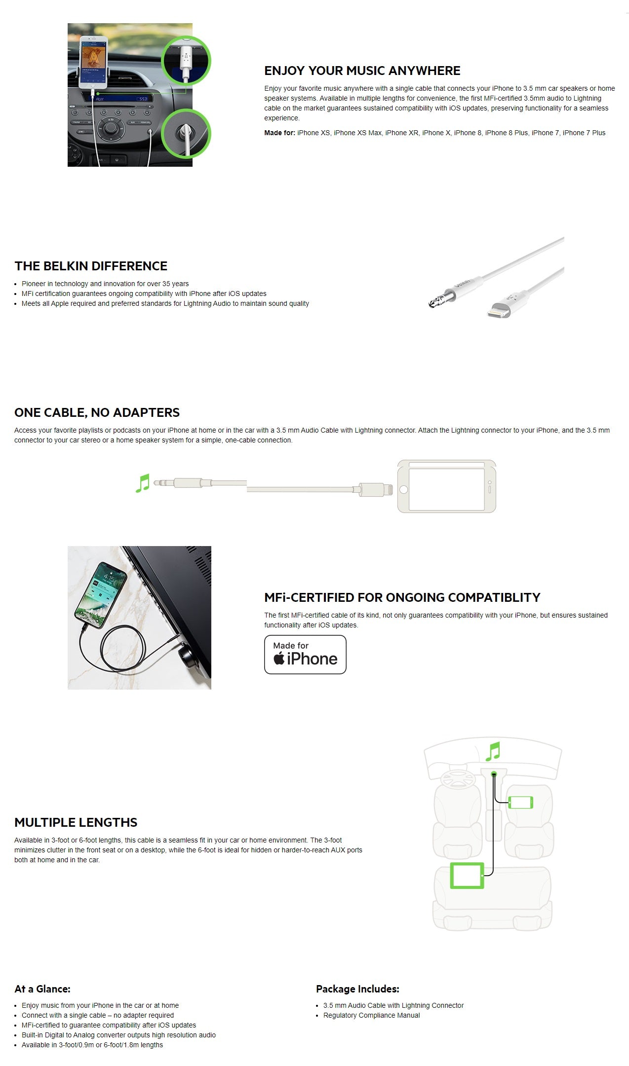 Belkin Lightning to 3.5mm Audio Cable 0.9M - White Belkin