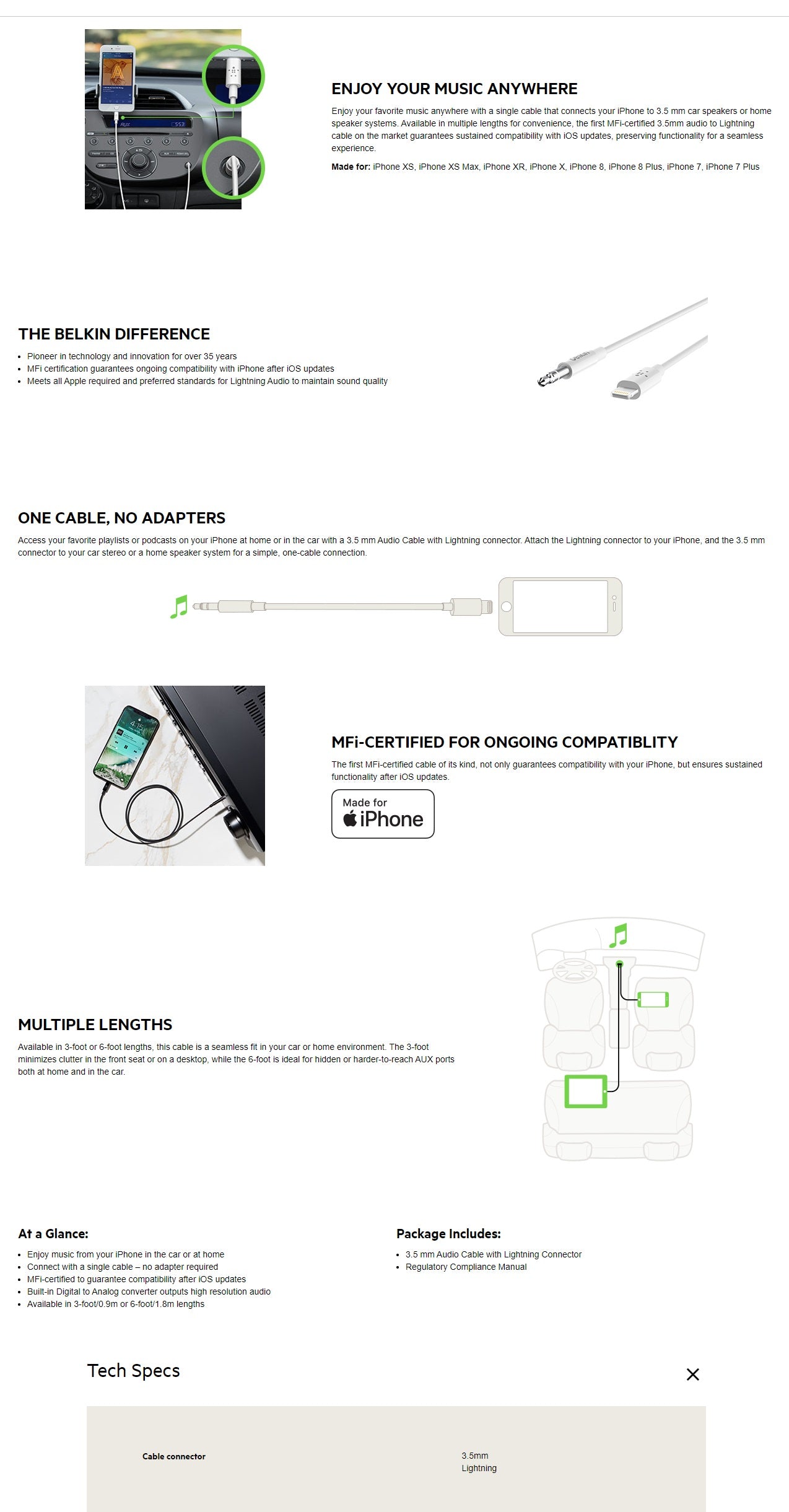 Belkin Lightning to 3.5mm Audio Cable 1.8M - High-Res MFi Black 