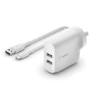 Belkin BoostCharge 24W Dual USB-A Wall Charger & USB-C Cable (1M) - White Belkin
