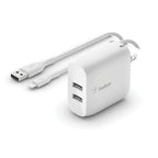 Belkin BoostCharge 24W Dual USB-A Wall Charger with 1M Lightning Cable - White Belkin