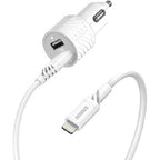 OtterBox 24W Dual Port Car Charger with Lightning Cable - White Otterbox