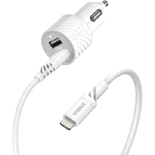 OtterBox 24W Dual Port Car Charger with Lightning Cable - White Otterbox