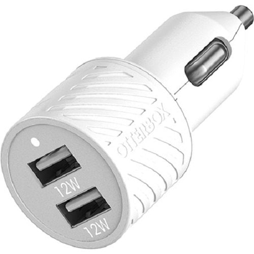 OtterBox 24W Dual Port Car Charger with Lightning Cable - White Otterbox