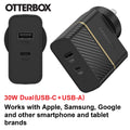 OtterBox 30W Dual Port USB-C PD Fast Charger for Apple - Black Otterbox