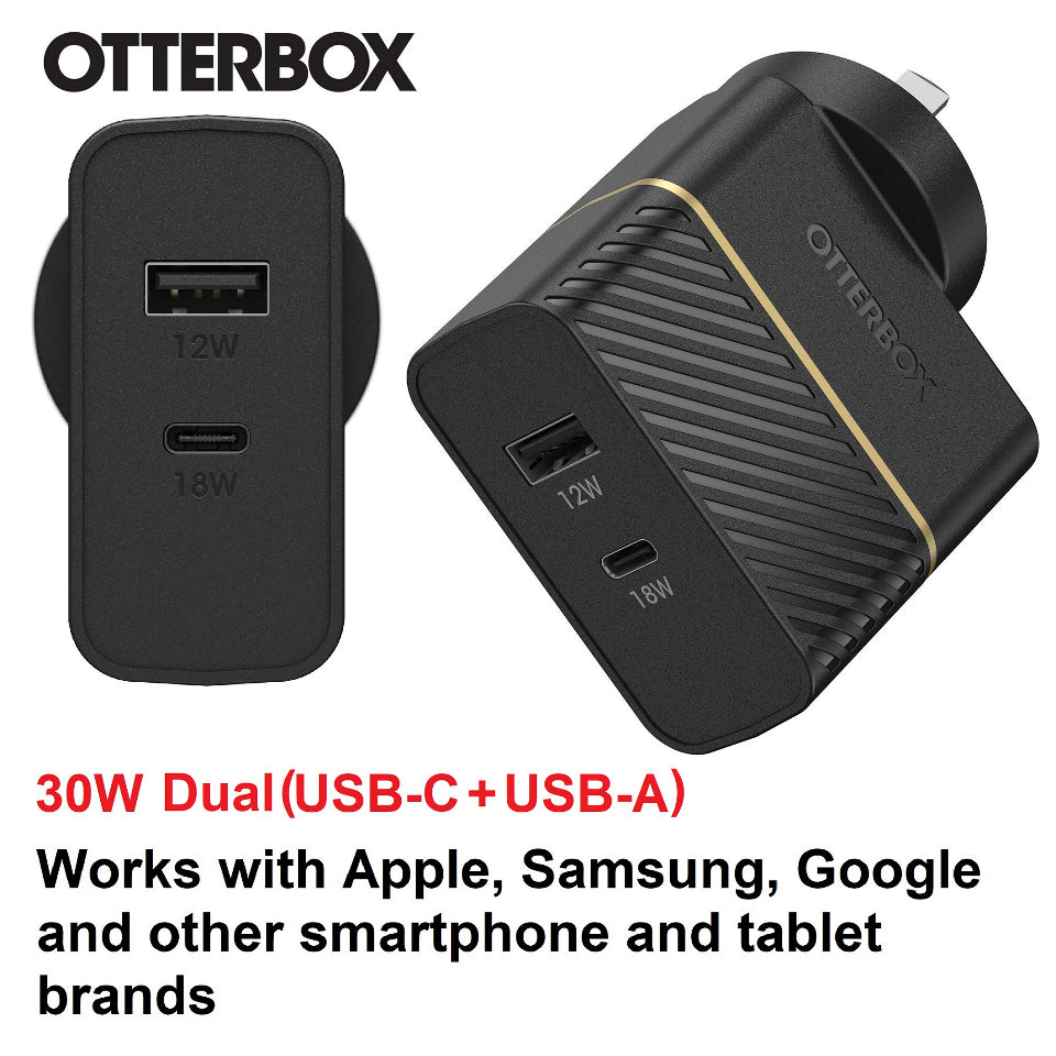 OtterBox 30W Dual Port USB-C PD Fast Charger for Apple - Black
