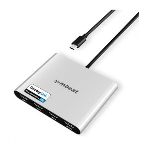 mbeat® USB-C Quad 4K HDMI DisplayLink® Adapter with PD Pass-through Quad 4K@60Hz 4 × HDMI 2.0 1 × USB-C 3.1 1