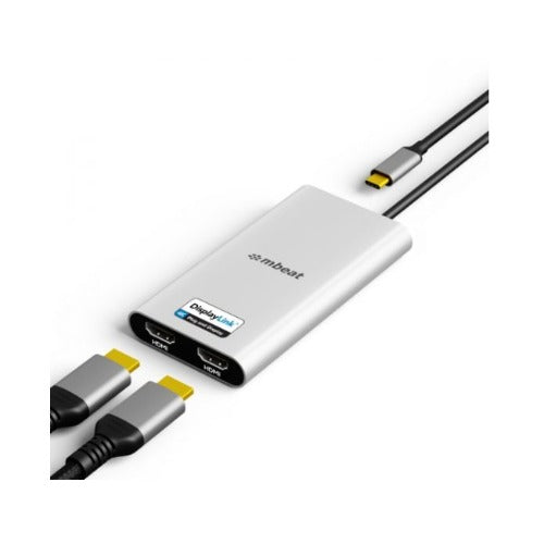 mbeat USB-C Dual 4K HDMI DisplayLink Monitor Adapter with PD Pass-through 