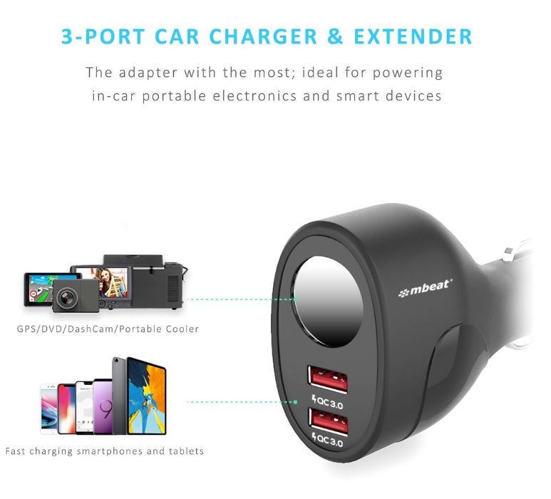 mbeat Gorilla Power QC 3.0 Fast Car Charger | USB & 12V Adapter MBEAT