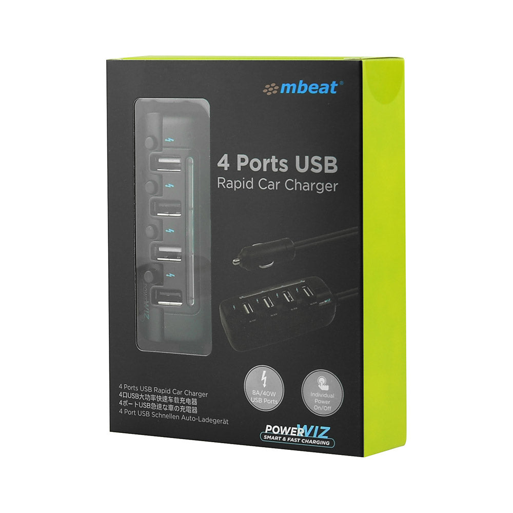 Rapid 4-Port USB Car Charger w/ Individual ON/OFF Switches MBEAT