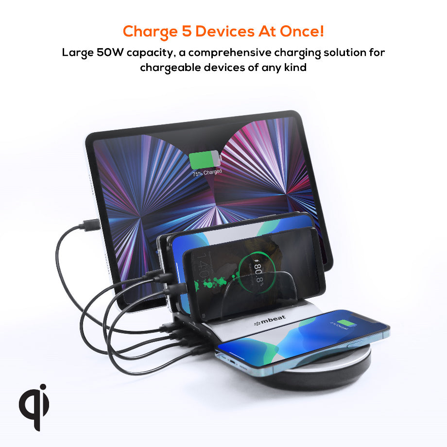 mbeat Gorilla Power 50W Qi Multi-Device Fast USB & Wireless Charging Dock 