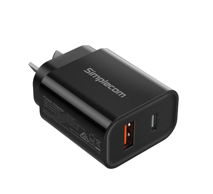 Simplecom Dual Port PD 20W Fast Wall Charger USB-C + USB-A for Phone Tablet - Simplecom CU220