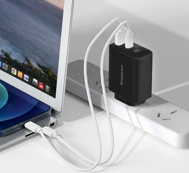 Simplecom CU265 65W GaN Dual Port USB-C Fast Wall Charger for Laptops & Phones Simplecom