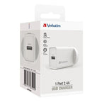 Verbatim 2.4A Fast USB Wall Charger - White Single Port Verbatim