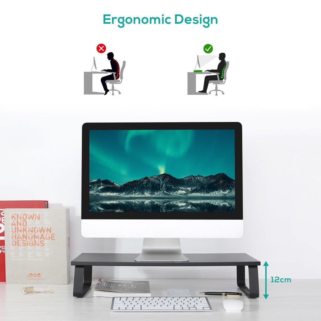 Ergolife Black Ergonomic Monitor Stand Riser - Durable Steel 