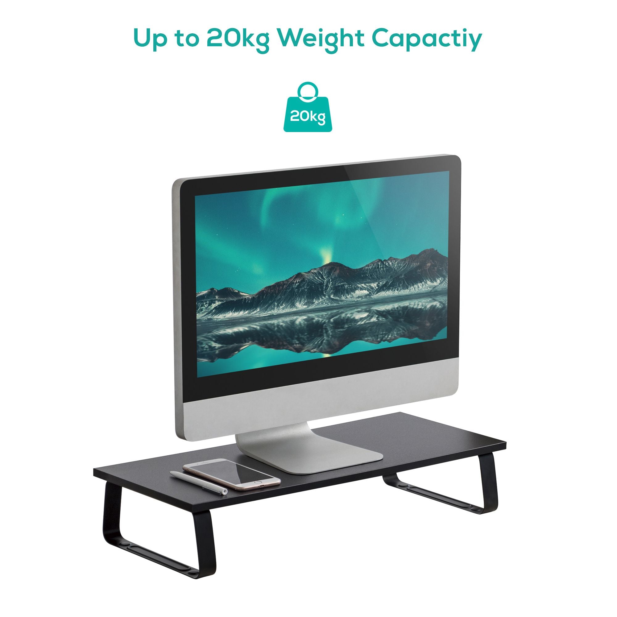 Ergolife Black Ergonomic Monitor Stand Riser - Durable Steel 