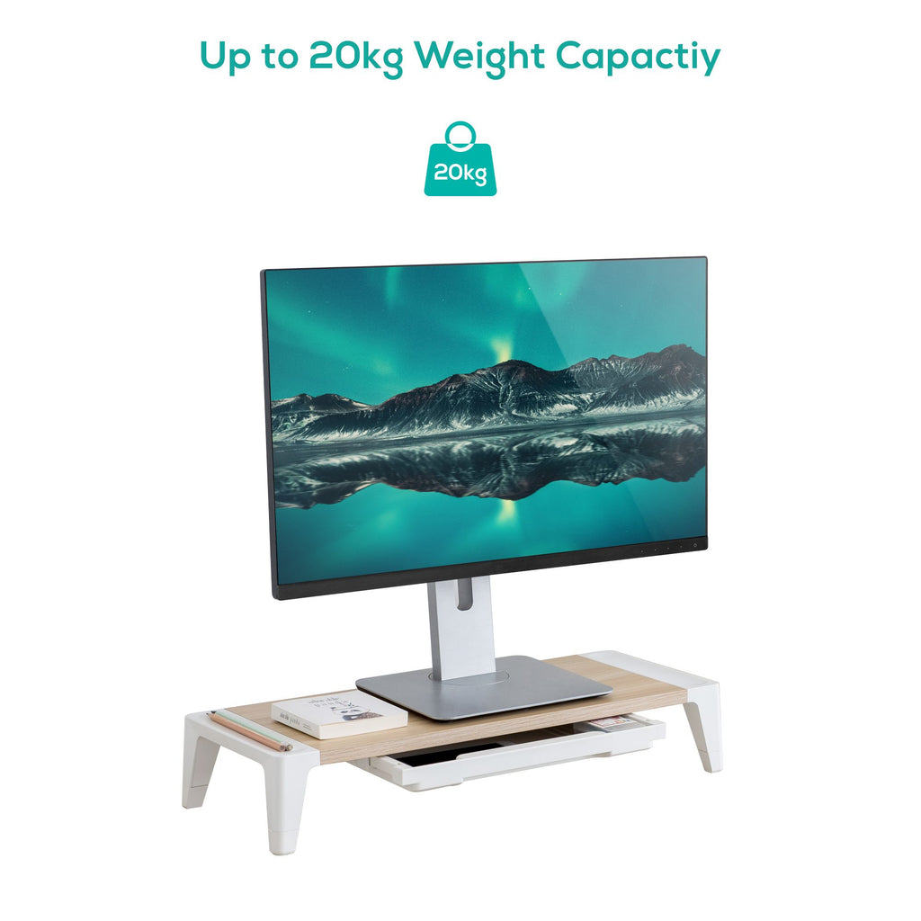 mbeat Eroglife Monitor Stand Riser with Storage Drawer - White Oak 
