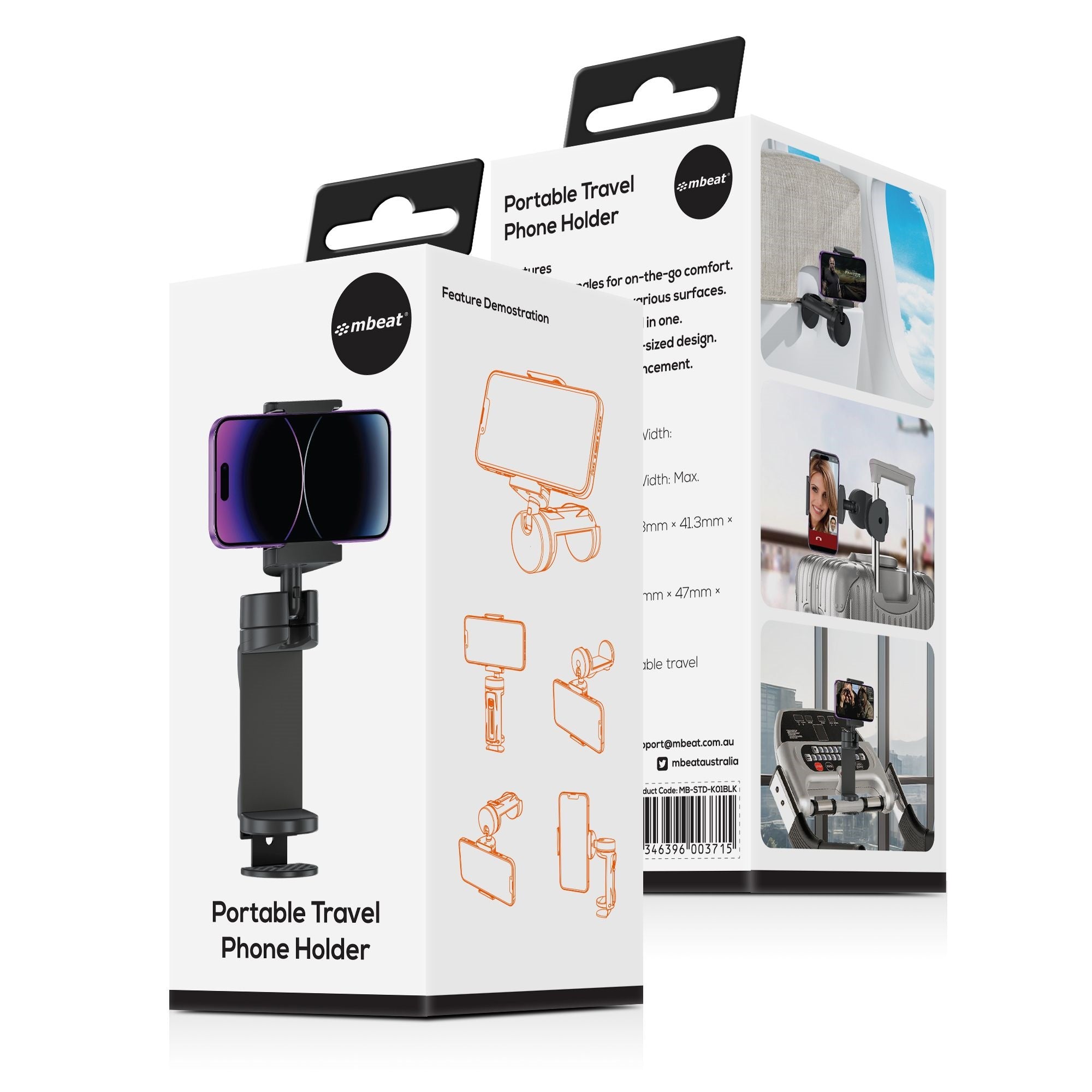 Portable Travel Phone Holder with Adjustable Clamp | Desk & Airplane Stand MBEAT