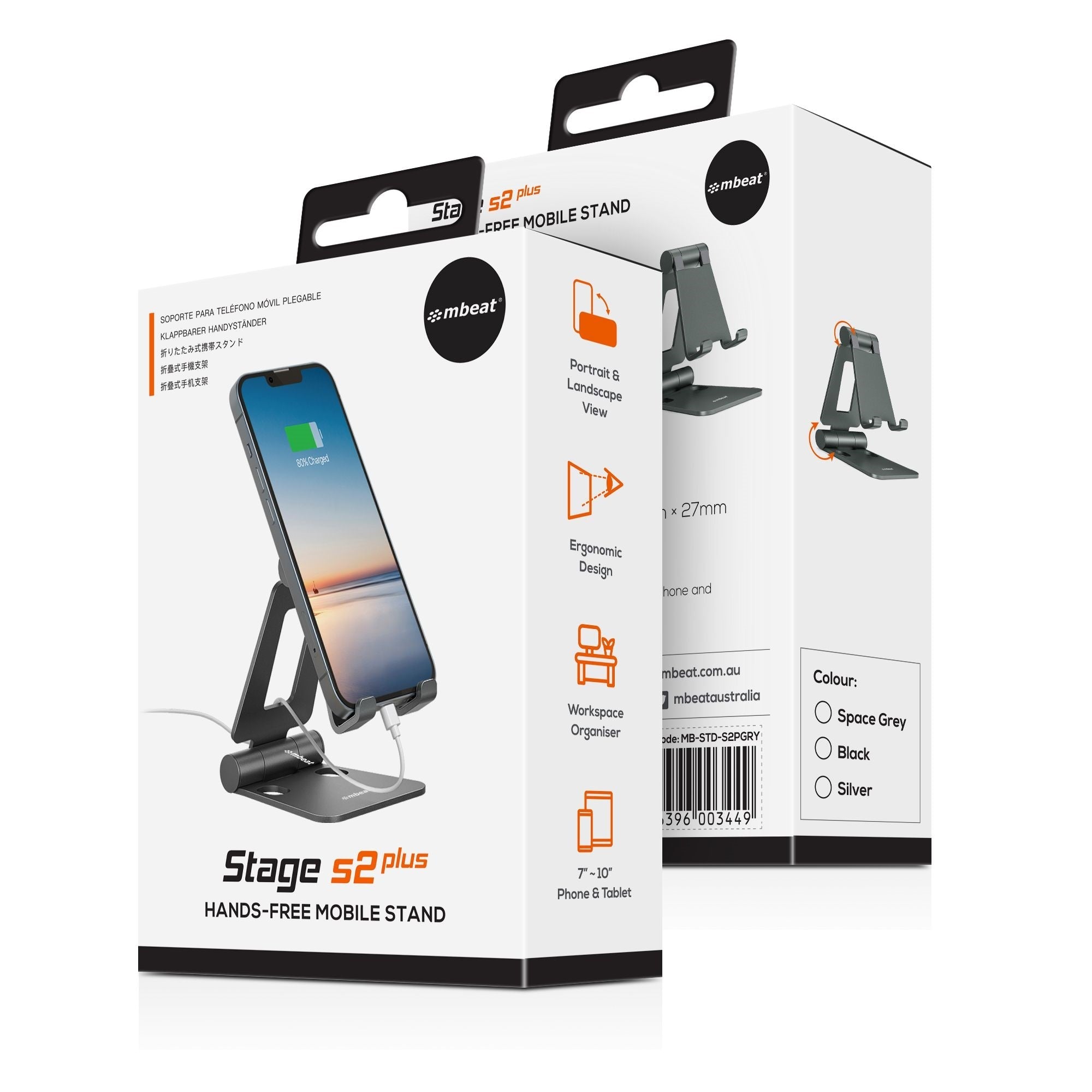 mbeat Stage S2 Portable Adjustable Phone & Tablet Stand Grey MBEAT