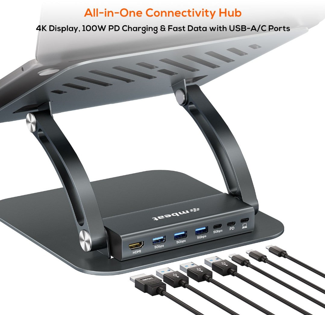mbeat Stage P6 Ergonomic Laptop Stand with USB-C Dock & Hub