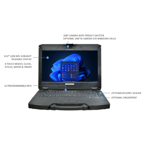 DURABOOK S14I, 14' FHD, Intel® Core™ Ultra 5 125U, Windows 11, 32GB RAM, 512GB PCIe SSD,Wi-Fi 7, Bluetooth v5.4, 2MP Front Camera, 3 year Warranty Durabook