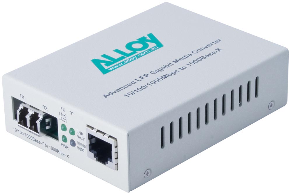 Alloy Gigabit Ethernet to Singlemode Fiber Media Converter 10km LC