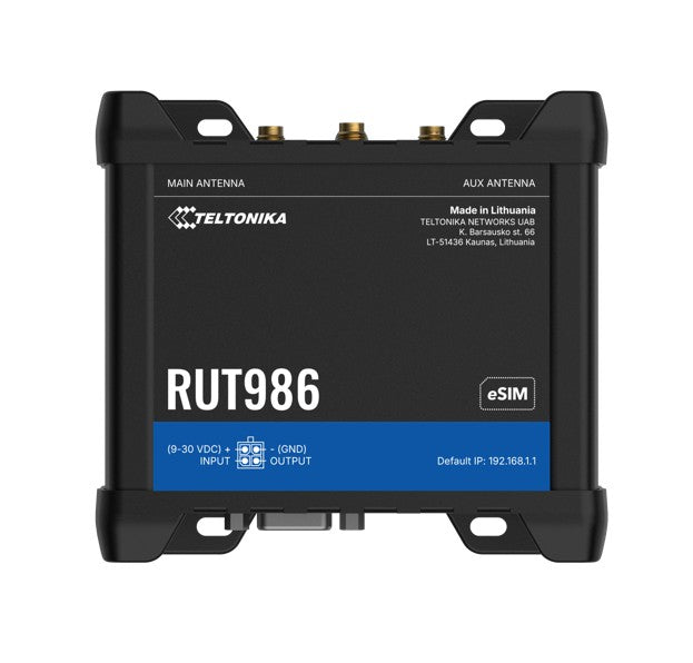 Teltonika RUT986 INDUSTRIAL GLOBAL LTE CAT 4 ROUTER, Telit Cat 4 Modem, 4x Ethernet Ports, PSU inclu - RUT986000400