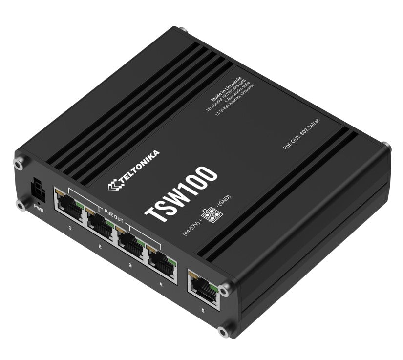 Teltonika TSW100 Industrial Unmanaged Gigabit PoE+ Switch Teltonika