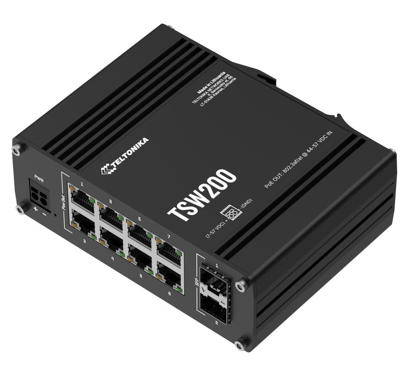 TSW200 Industrial PoE+ DIN Rail Switch Teltonika