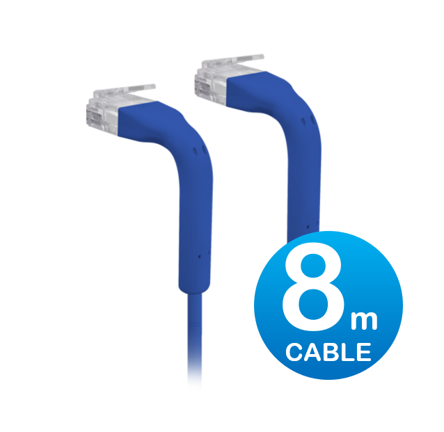Ubiquiti UniFi Patch Cable 8m Blue, Both End Bendable to 90 Degree, RJ45 Ethernet Cable, Cat6 - Ubiquiti U-CABLE-PATCH-8M-RJ4