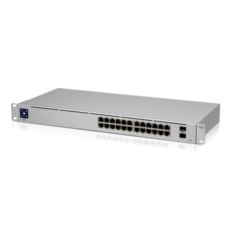 Ubiquiti UniFi 24 port Managed Gigabit Switch - 24x Gigabit Ethernet Ports, with 2xSFP - Touch Display - Fanle