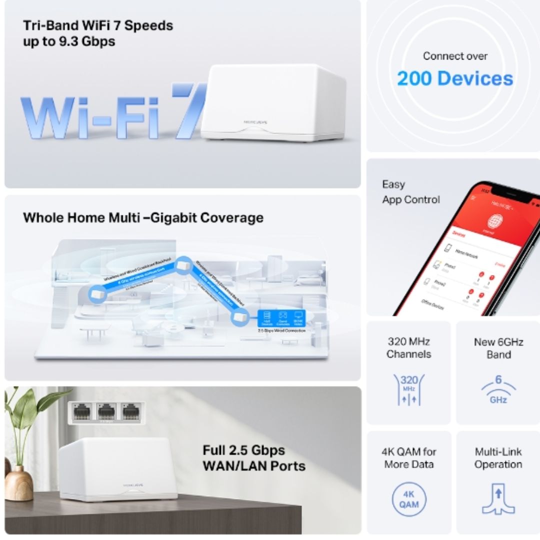 Mercusys Halo H47BE BE9300 Wi-Fi 7 Whole Home Mesh System (2-Pack)