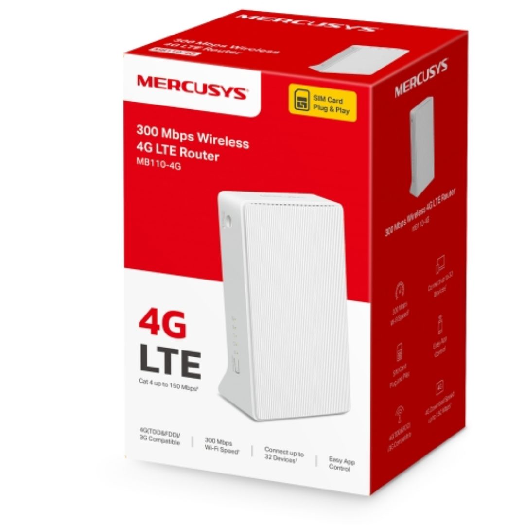 Mercusys MB110-4G 4G LTE Wi-Fi Router | Plug & Play SIM Internet