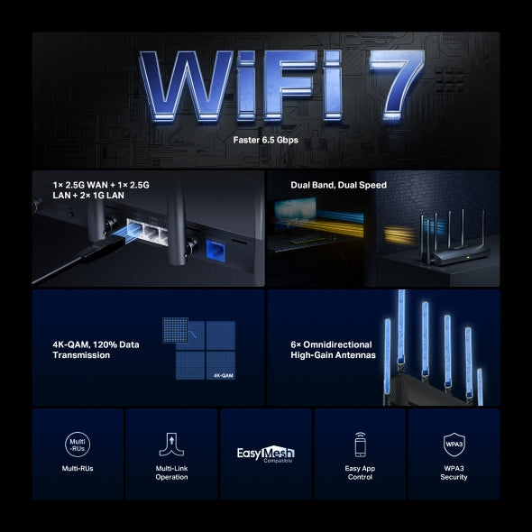 Mercusys BE6500 Wi-Fi 7 Router | 6.5 Gbps Dual-Band for Home