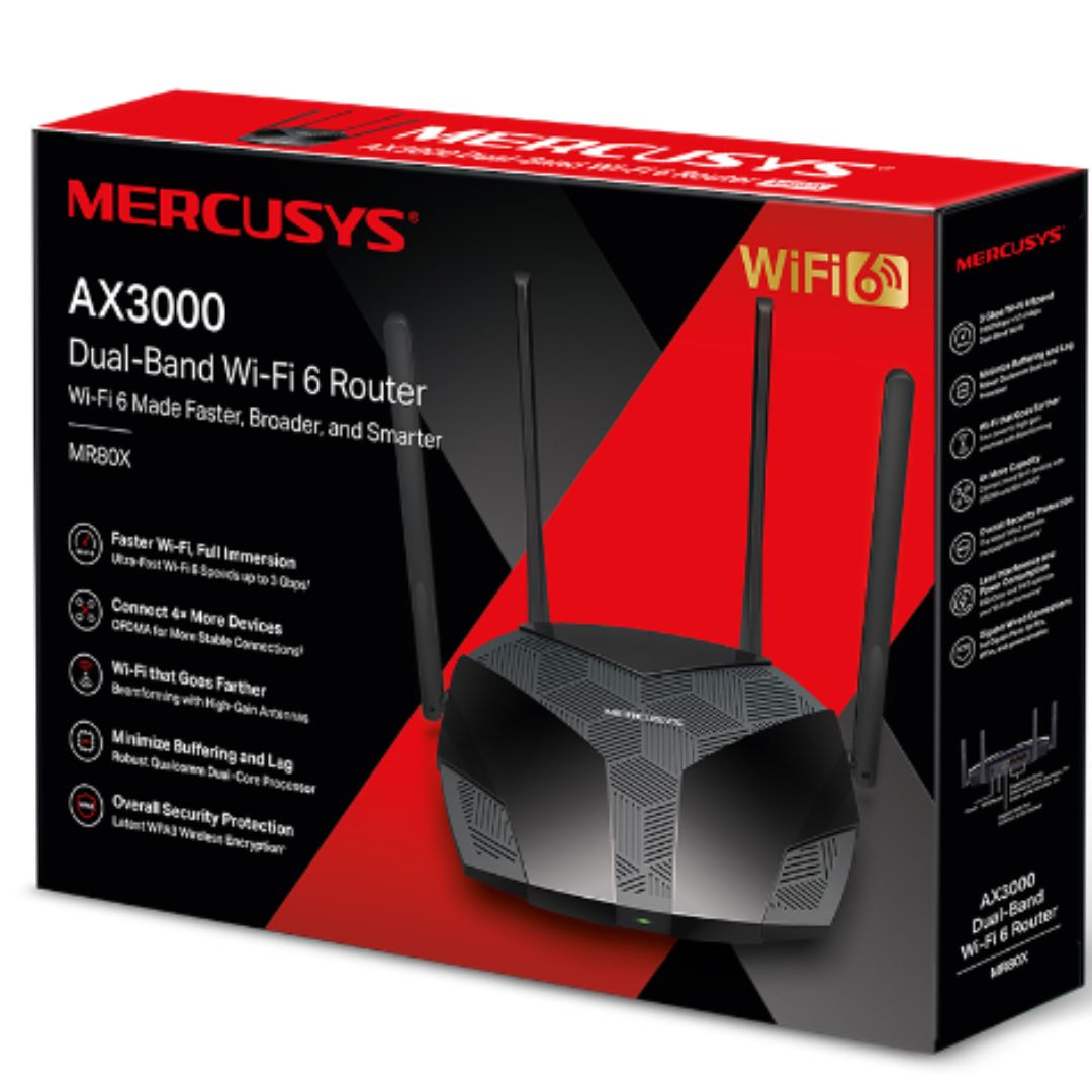 TP-LINK Mercusys MR80X AX3000 Dual-Band Wi-Fi 6 Router, Up to 3 Gbps ,MU-MIMO, OFDMA,WPA3 - MR80X