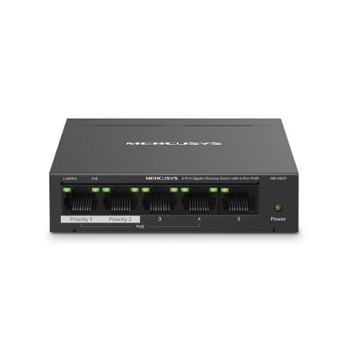 TP-LINK Mercusys MS105GP 5-Port Gigabit Desktop Switch with 4-Port PoE+, 10/100/1000 Mbps RJ45 ports, Up to 25