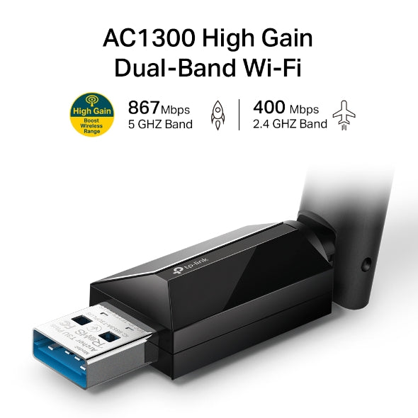 TP-Link Archer T3U Plus AC1300 USB Wi-Fi Adapter | High-Gain Dual-Band
