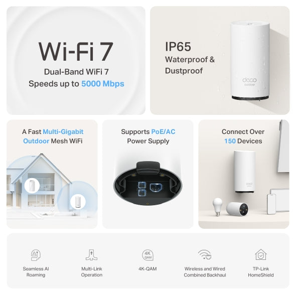 TP-Link Deco BE25 Outdoor Wi-Fi 7 Mesh Router - BE5000 Dual-Band TP-LINK