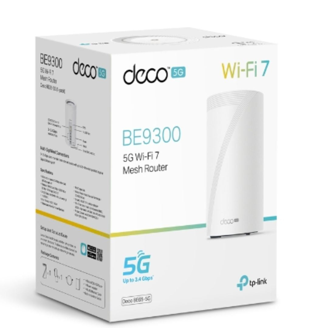 TP-Link Deco BE65-5G(1-pack) 5G BE9300 Tri-Band Whole Home Mesh Wi-Fi 7 Gateway (WIFI7) 574 Mbps at 2.4 GHz +