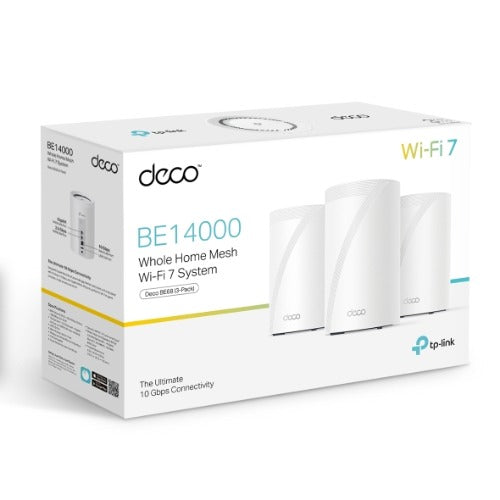 TP-Link Deco BE68 BE14000 Tri-Band Whole Home Mesh Wi-Fi 7 System (3-pack) 688 Mbps at 2.4 GHz + 4324 Mbps at