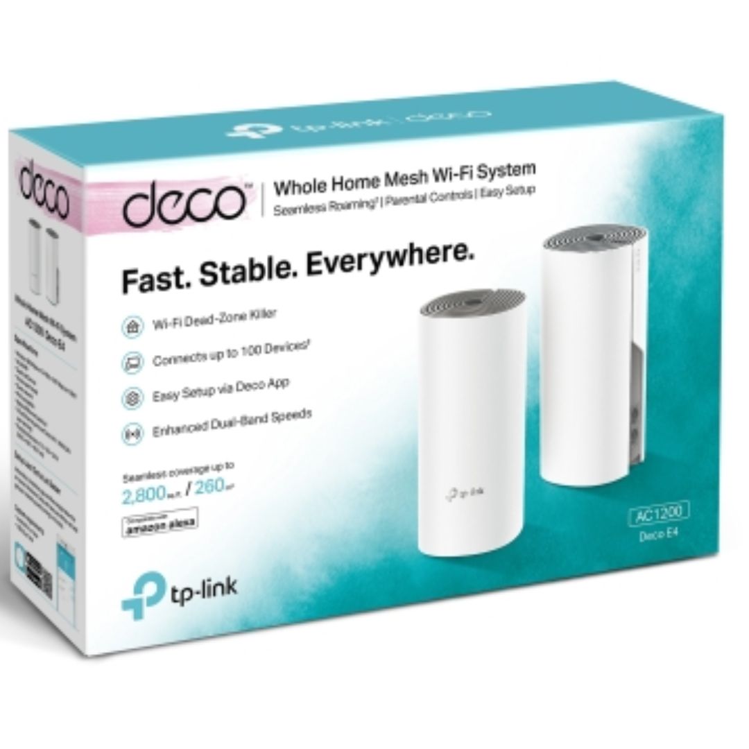 TP-Link Deco E4(2-pack) AC1200 Whole Home Mesh Wi-Fi (2-Pack), Dual-Band, Up to 1167 Mbps, Wireless - Deco E4(2-pack)