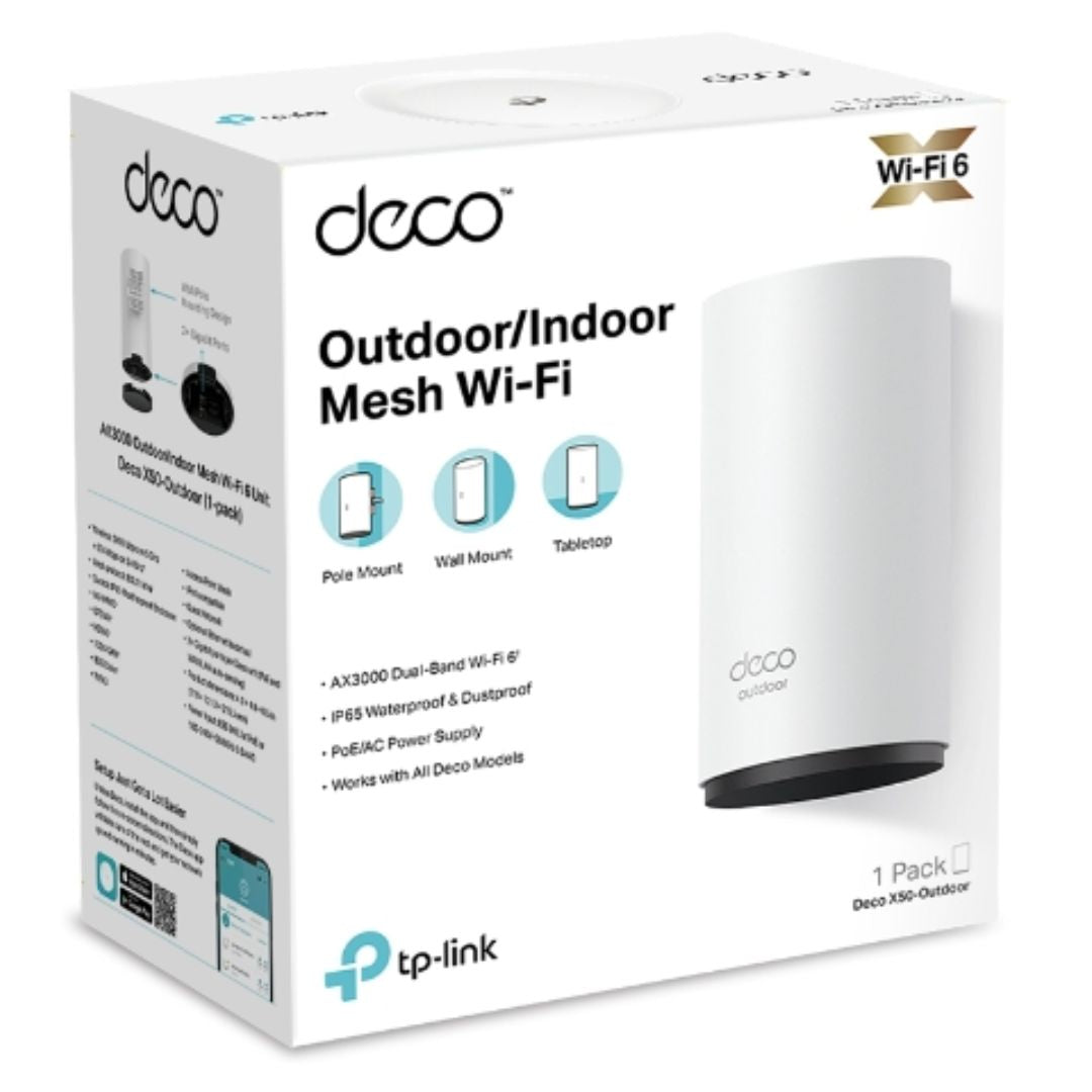 TP-Link Deco X50-Outdoor(1-pack) AX3000 Outdoor / Indoor Whole Home Mesh WiFi 6 Unit, 574 Mbps at 2.4 GHz + 24
