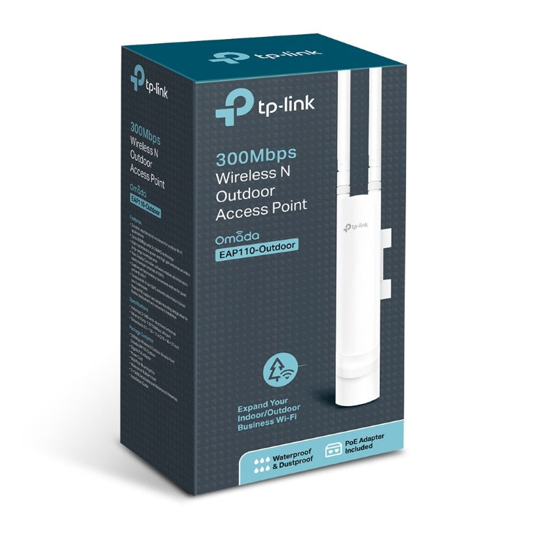 TP-Link EAP110 Outdoor Omada 300Mbps Wireless N Outdoor Access Point 1xRJ45 Passive PoE 2*5dBi External Omni w