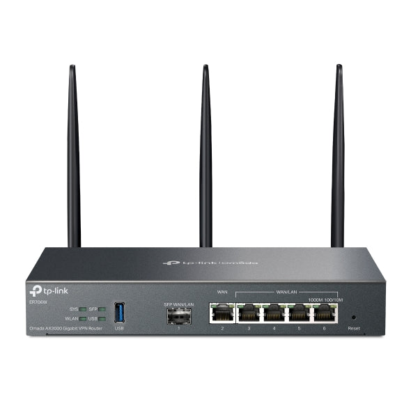TP-Link ER706W Omada AX3000 Gigabit VPN Router, 6 Gigabit Ports (5 RJ45+1 SFP), Omada Mesh, IPSec, SSL, Wiregu