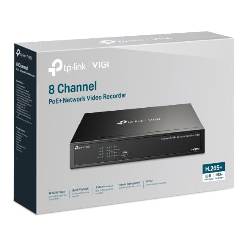 TP-Link VIGI NVR1008H-8P 8 Channel PoE+ Network Video Recorder, 53W PoE Budget, H.265+, 4K Video Out - VIGI NVR1008H-8P