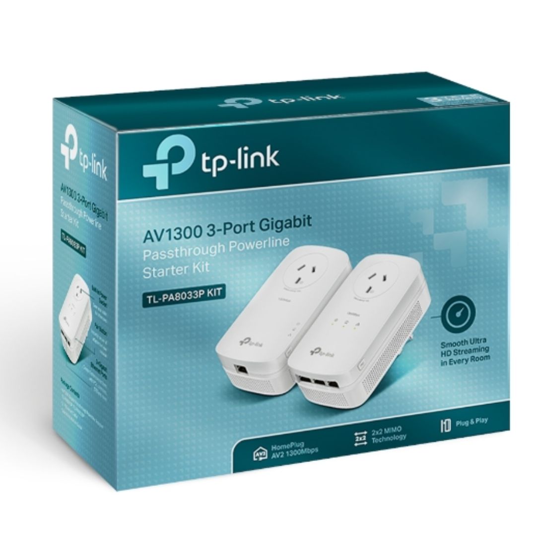 TP-Link AV1300 Gigabit Powerline Adapter Kit with Passthrough Socket TP-LINK