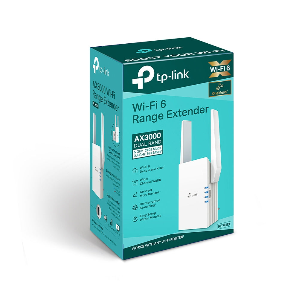TP-Link RE705X AX3000 Mesh WiFi 6 Extender 574Mbps@2.4GHz 2402Mbps@5GHz, 1x Gigabit Ethernet Port, 2x External Antennas TP-LINK